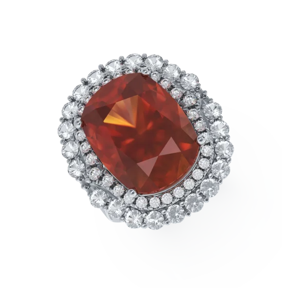Inel din aur alb cu spessartin oval de 15.35ct si diamante de 1.31ct