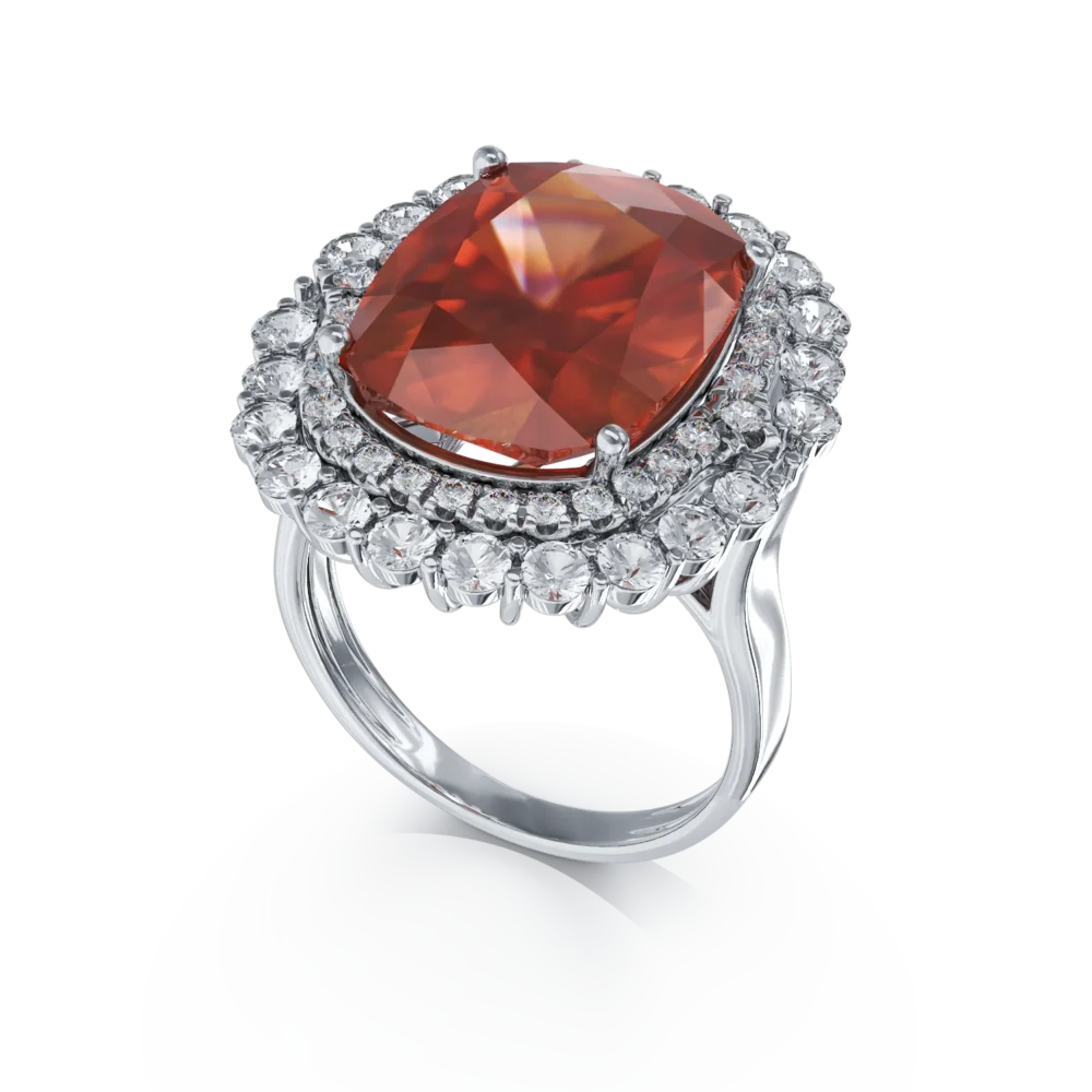 Inel din aur alb cu spessartin oval de 15.35ct si diamante de 1.31ct - imagine 2