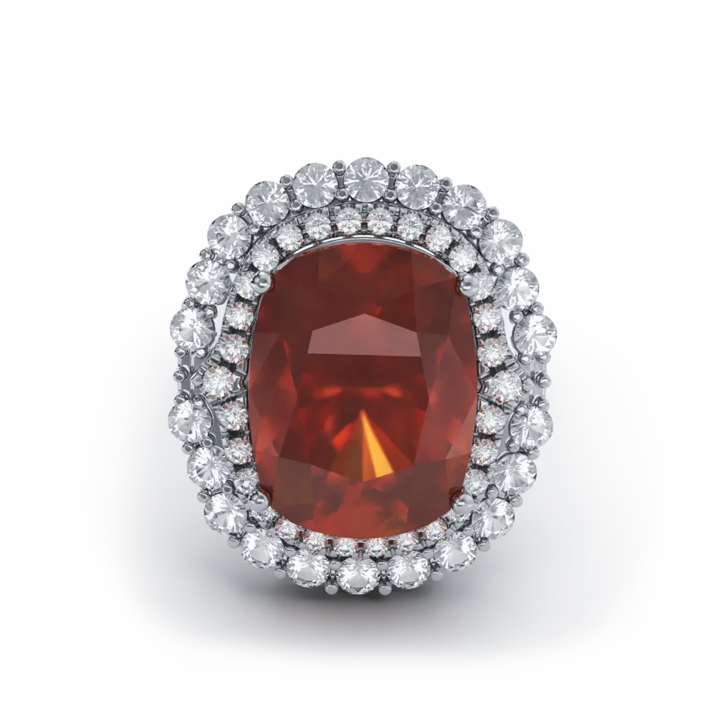 Inel din aur alb cu spessartin oval de 15.35ct si diamante de 1.31ct - imagine 3