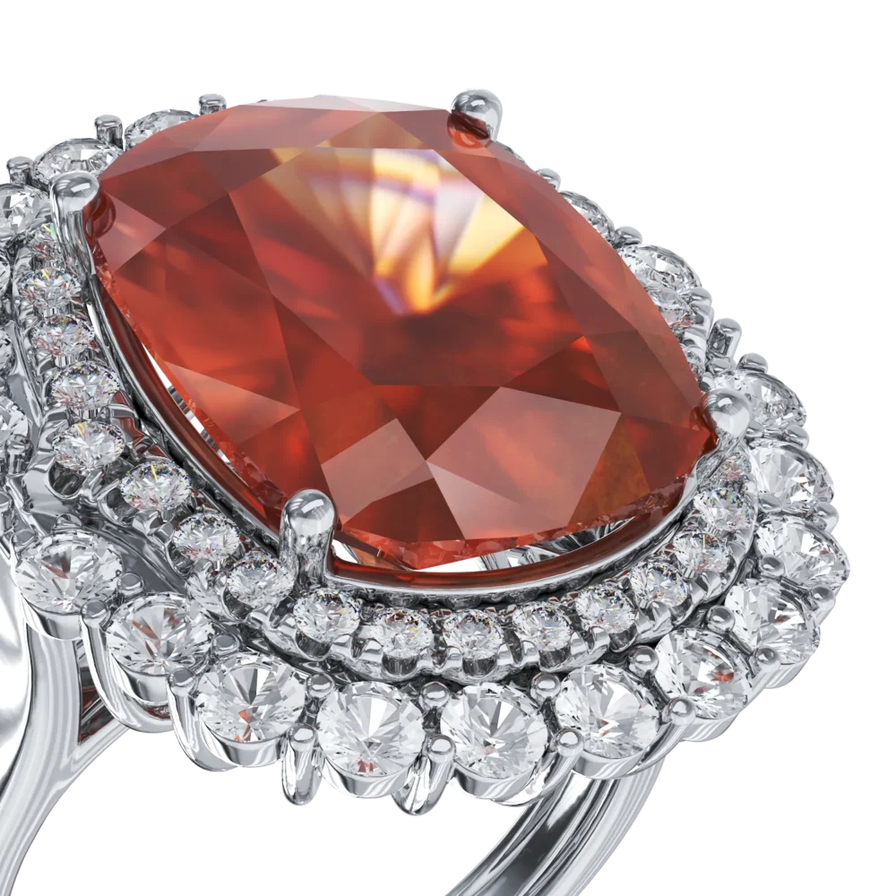 Inel din aur alb cu spessartin oval de 15.35ct si diamante de 1.31ct - imagine 4