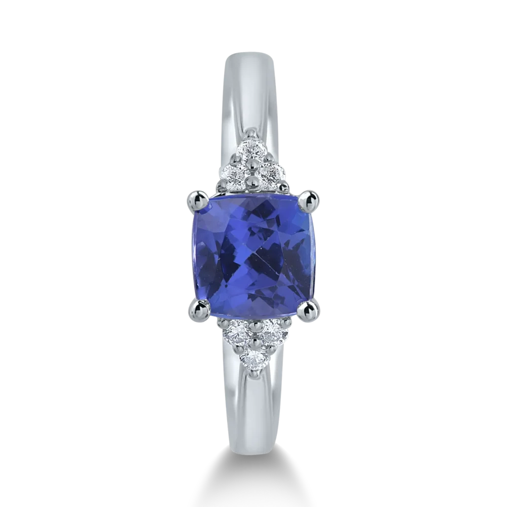 Inel din aur alb cu tanzanit cushion de 1.48ct si diamante de 0.09ct - imagine 2
