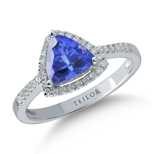 Inel din aur alb cu tanzanit trillion de 1.4ct si diamante de 0.19ct