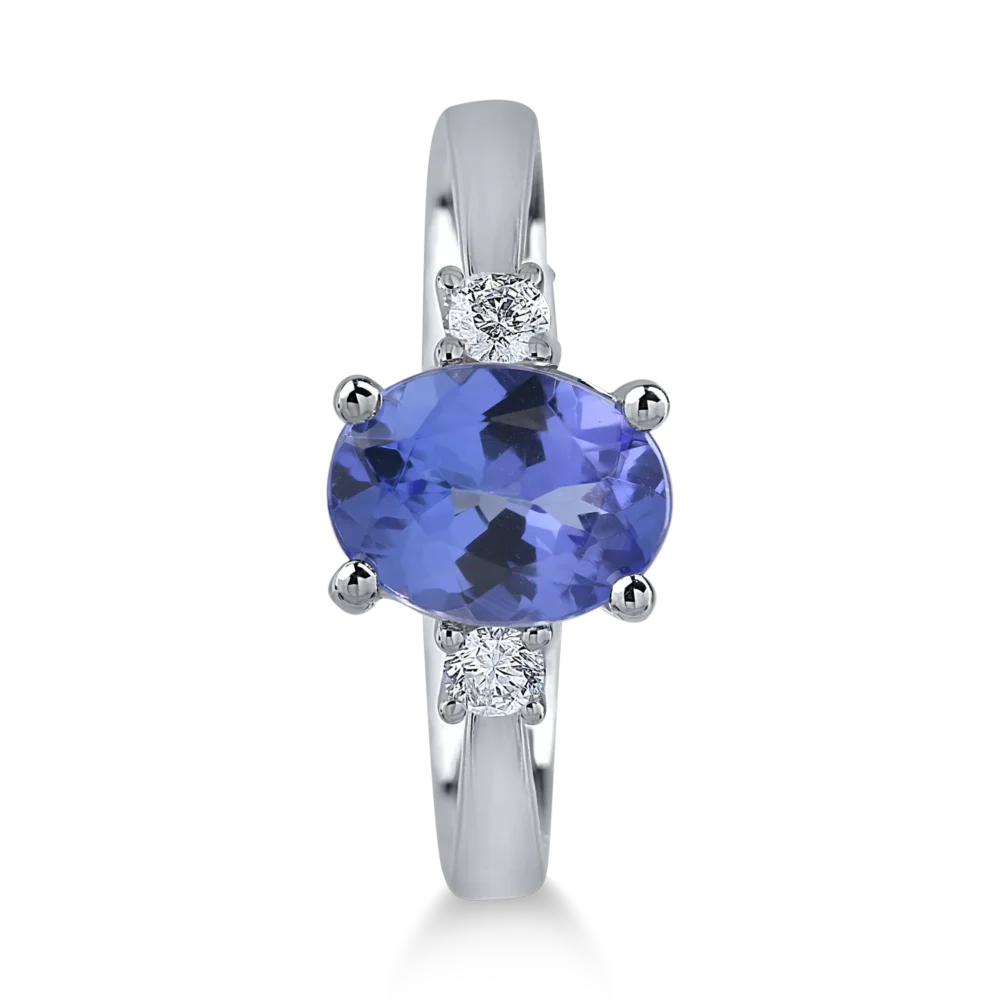Inel din aur alb cu tanzanit oval de 1.6ct si diamante de 0.1ct - imagine 2