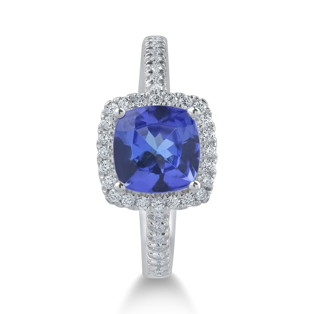 Inel din aur alb cu tanzanit cushion de 1.6ct si diamante de 0.2ct - imagine 2