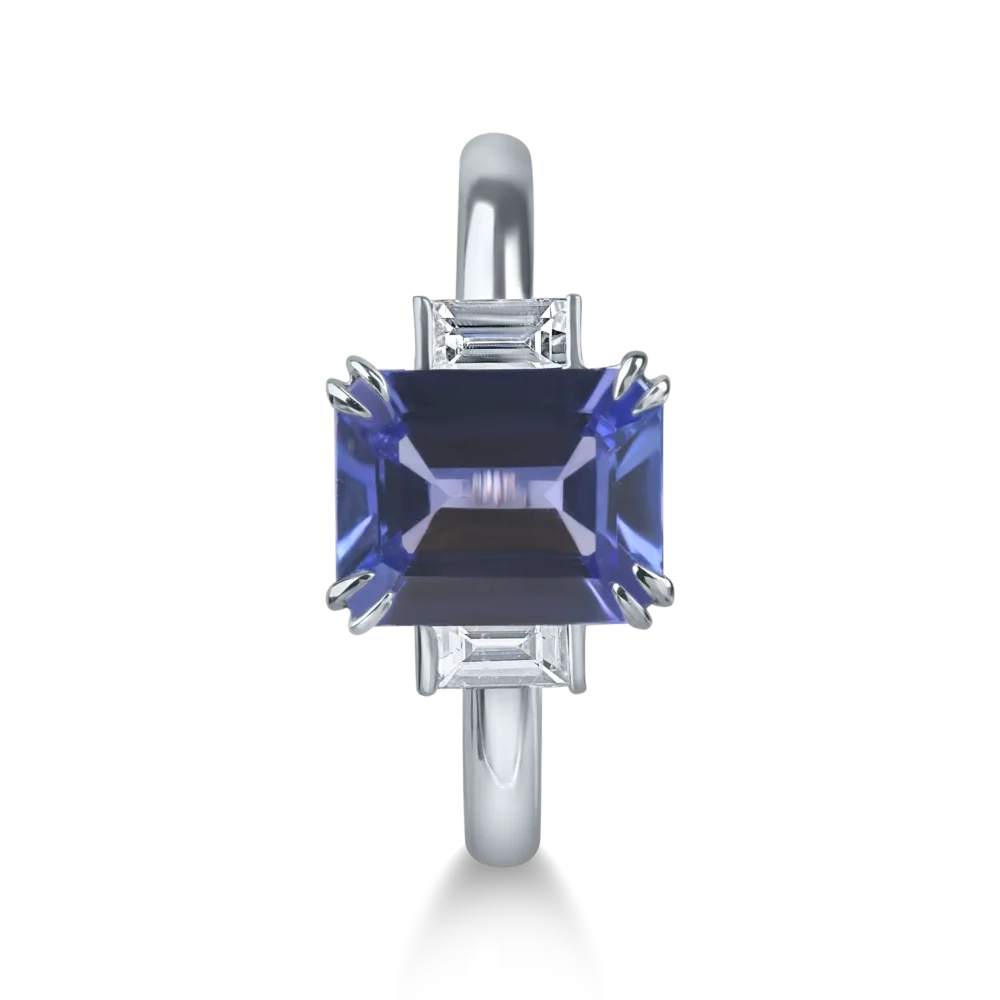 Inel din aur alb cu tanzanit octogonal de 2.1ct si diamante de 0.2ct - imagine 2