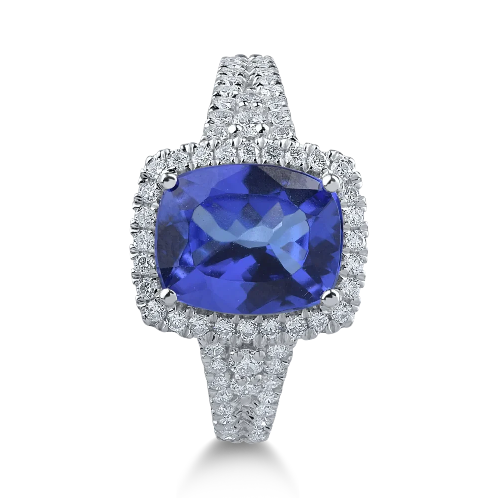 Inel din aur alb cu tanzanit rectangular de 2.89ct si diamante de 0.49ct - imagine 2