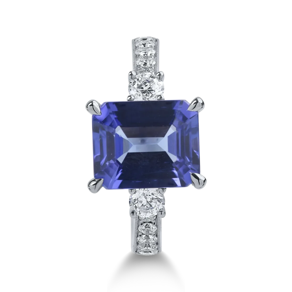 Inel din aur alb cu tanzanit emerald de 3.4ct si diamante de 0.6ct - imagine 2