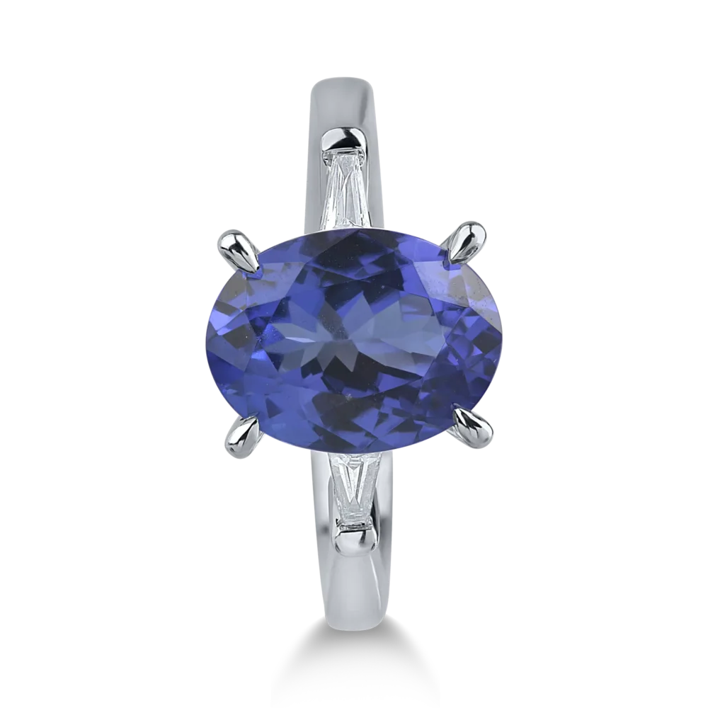 Inel din aur alb cu tanzanit oval de 3.7ct si diamante de 0.1ct - imagine 2
