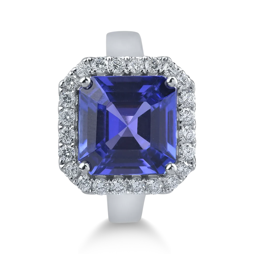 Inel din aur alb cu tanzanit de 5.45ct si diamante de 0.5ct - imagine 2