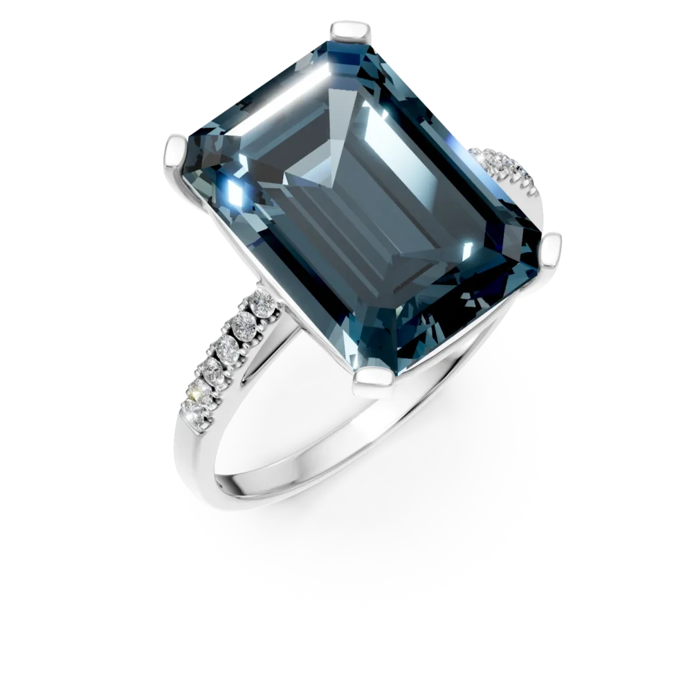 Inel din aur alb cu topaz London blue octogonal de 9.2ct si diamante de 0.1ct