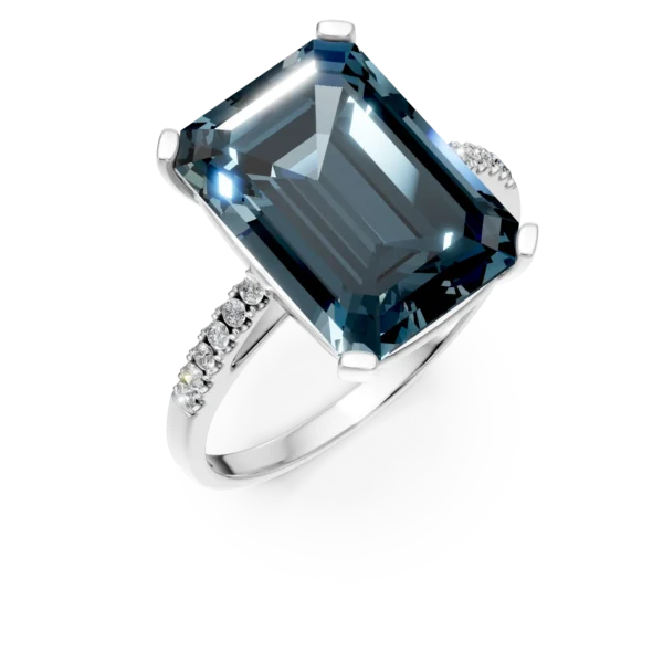 Inel din aur alb cu topaz London blue octogonal de 9.2ct si diamante de 0.1ct