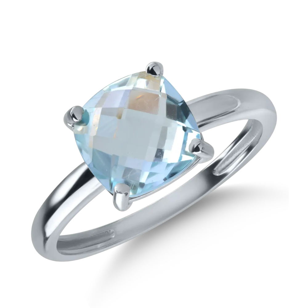 Inel din aur alb cu topaz cushion de 2.5ct
