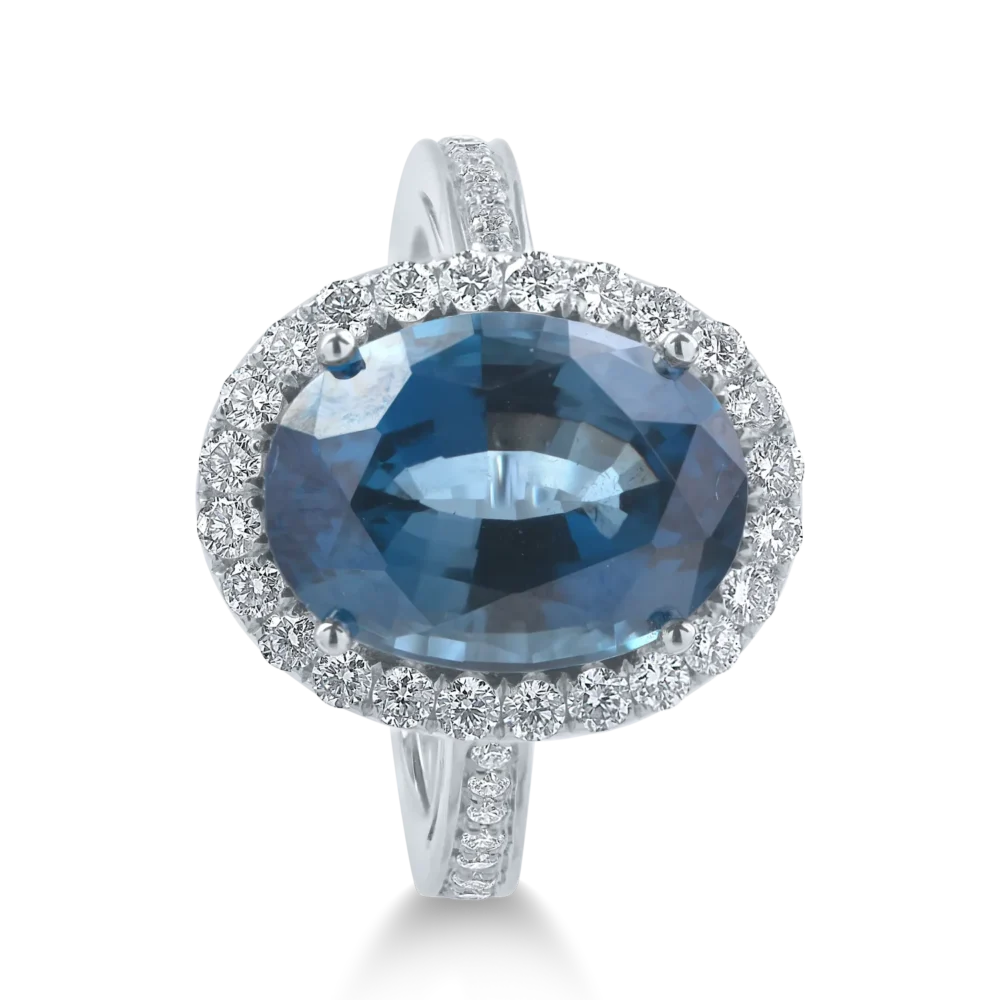 Inel din aur alb cu topaz London blue oval de 7.8ct si diamante de 0.6ct - imagine 2