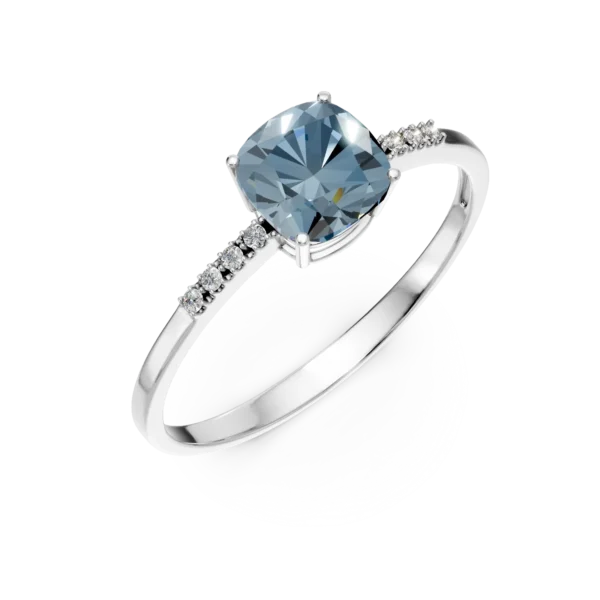 Inel din aur alb cu topaz swiss blue de 1.1ct si diamante de 0.02ct