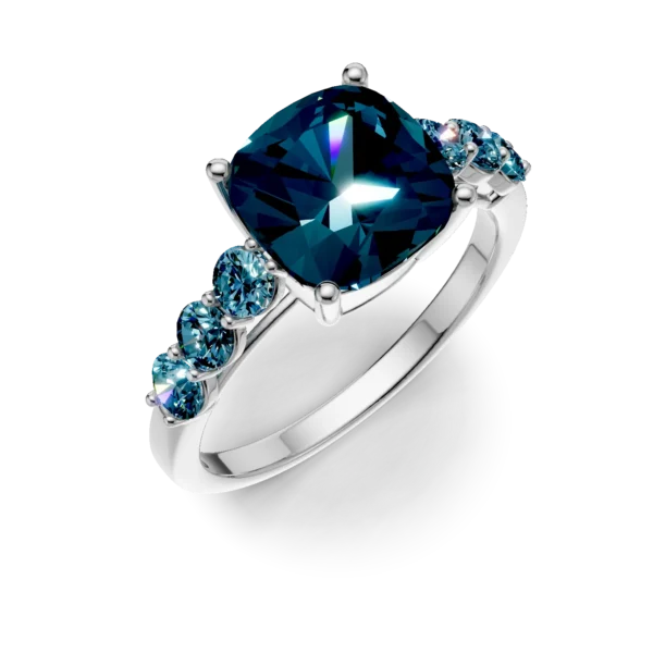 Inel din aur alb cu topaze London blue cushion si rotunde de 5.2ct
