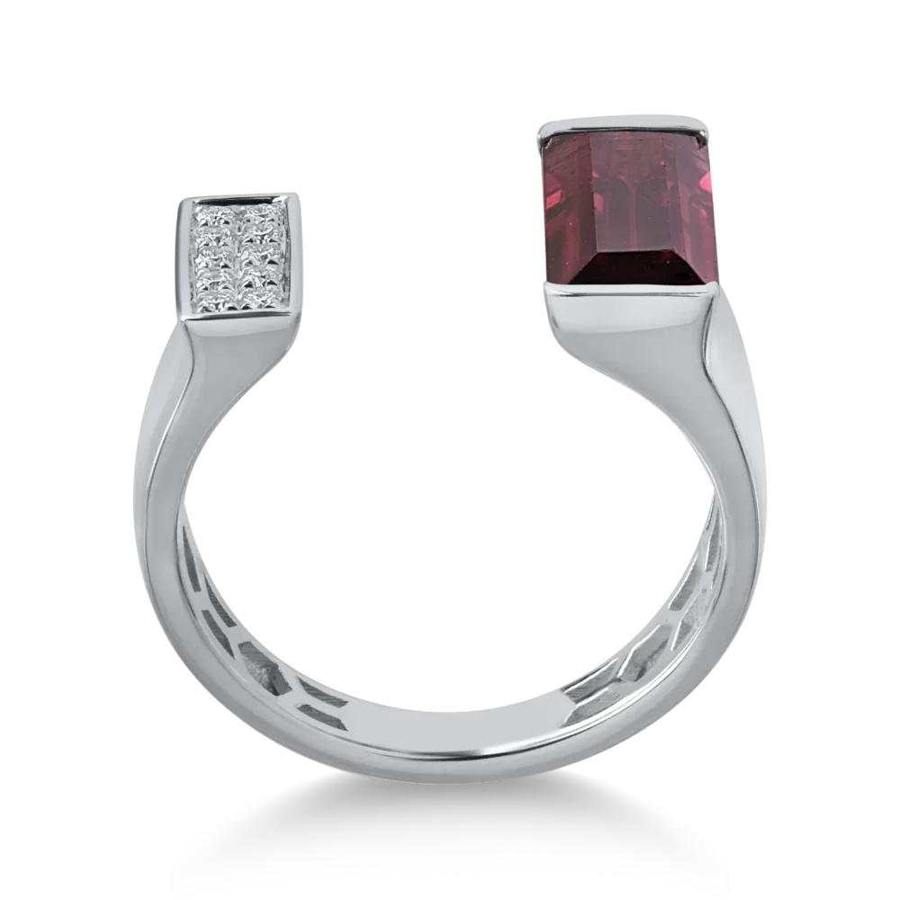 Inel din aur alb cu turmalina roz emerald de 3.4ct si diamante de 0.1ct - imagine 2