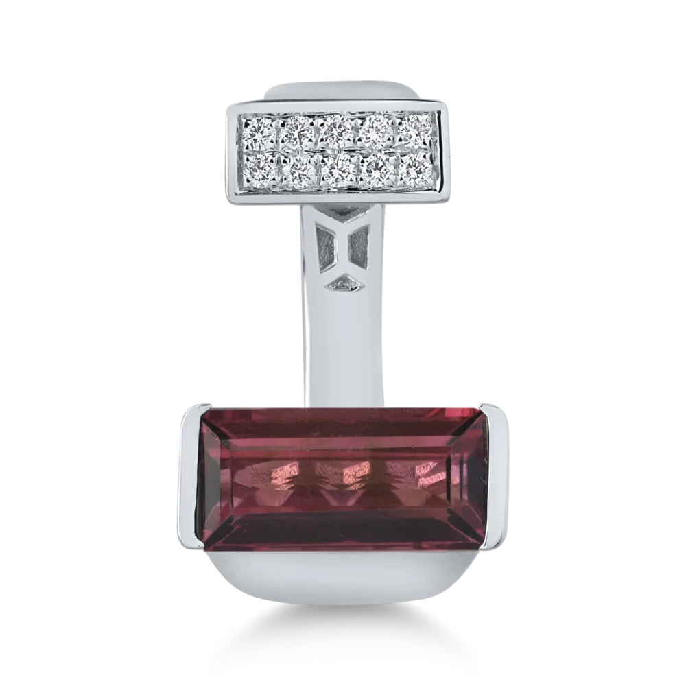 Inel din aur alb cu turmalina roz emerald de 3.4ct si diamante de 0.1ct - imagine 3