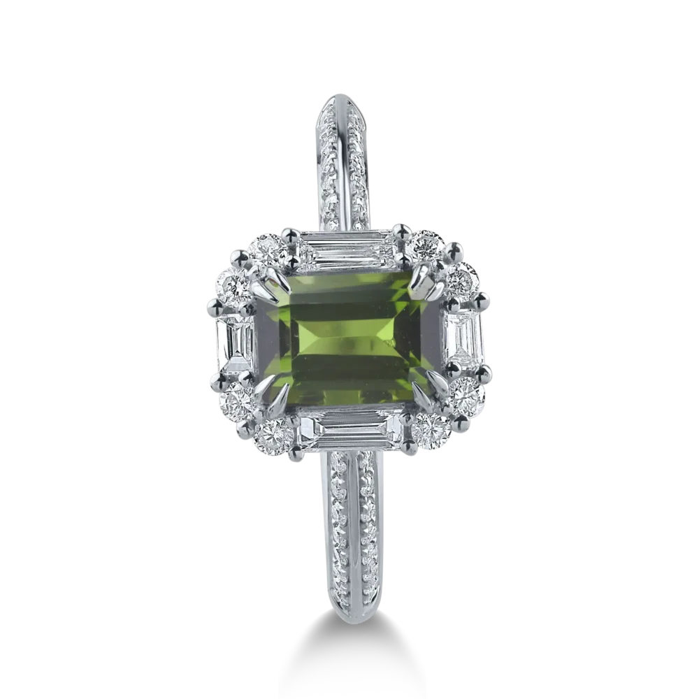 Inel din aur alb cu turmalina verde de 1.12ct si diamante de 0.49ct - imagine 3