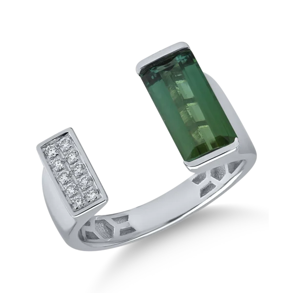 Inel din aur alb cu turmalina verde emerald de 1.59ct si diamante de 0.08ct