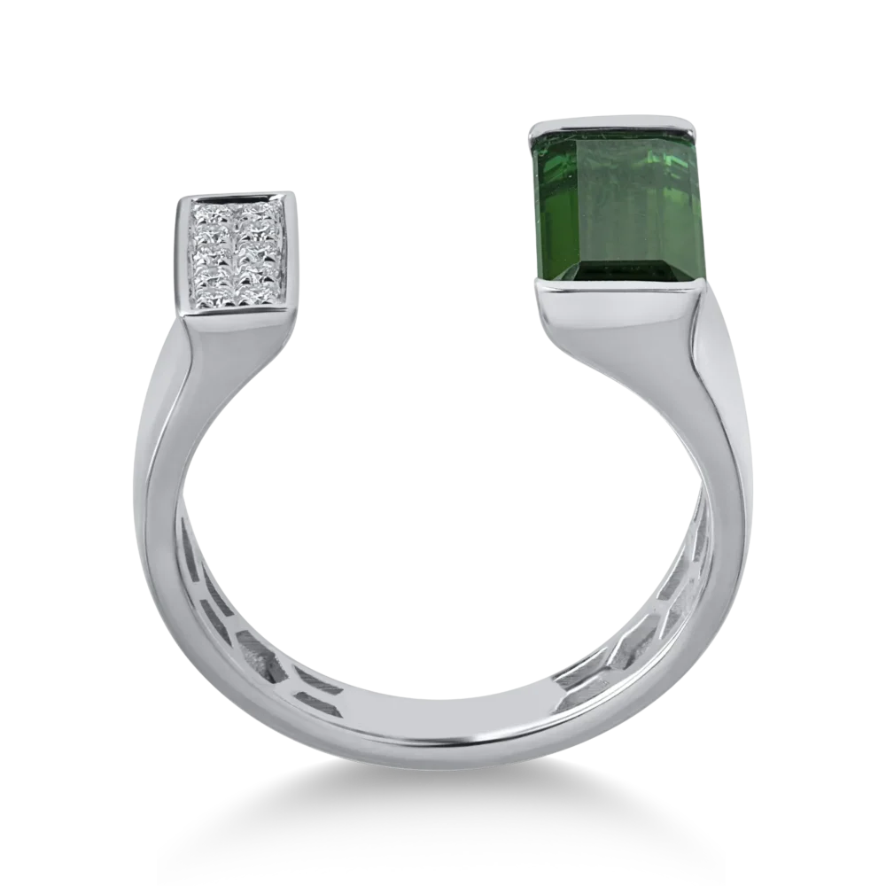 Inel din aur alb cu turmalina verde emerald de 1.59ct si diamante de 0.08ct - imagine 2