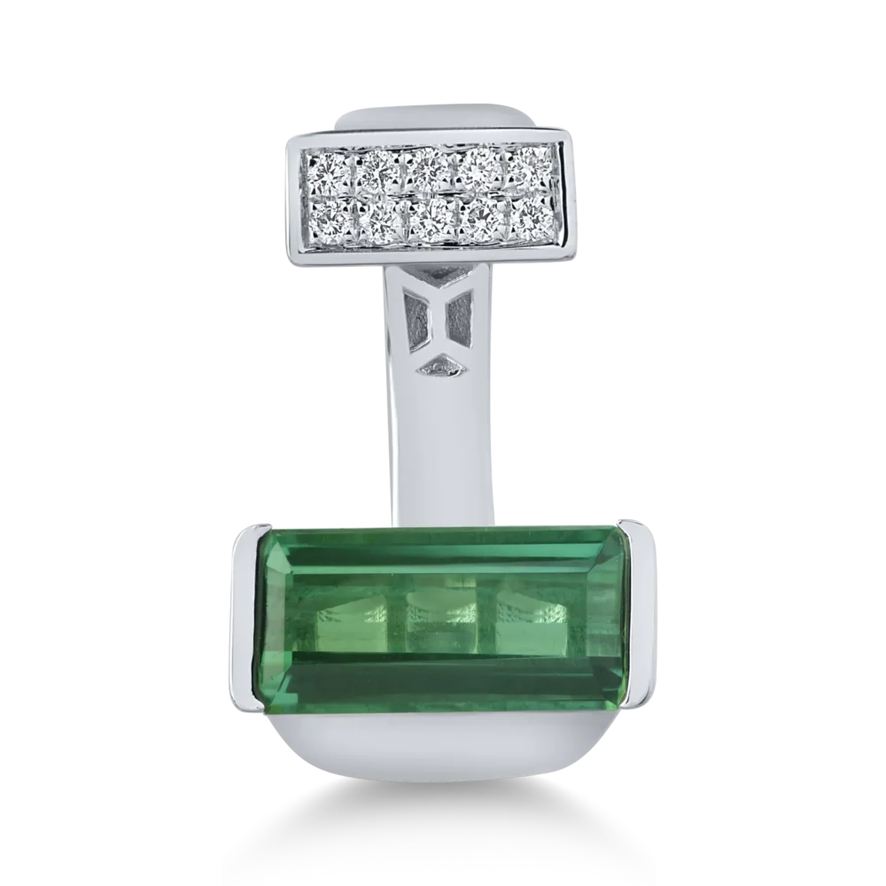Inel din aur alb cu turmalina verde emerald de 1.59ct si diamante de 0.08ct - imagine 3