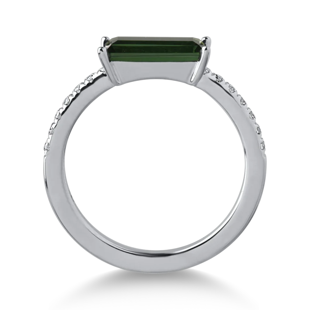 Inel din aur alb cu turmalina verde emerald de 1.7ct si diamante de 0.08ct - imagine 2