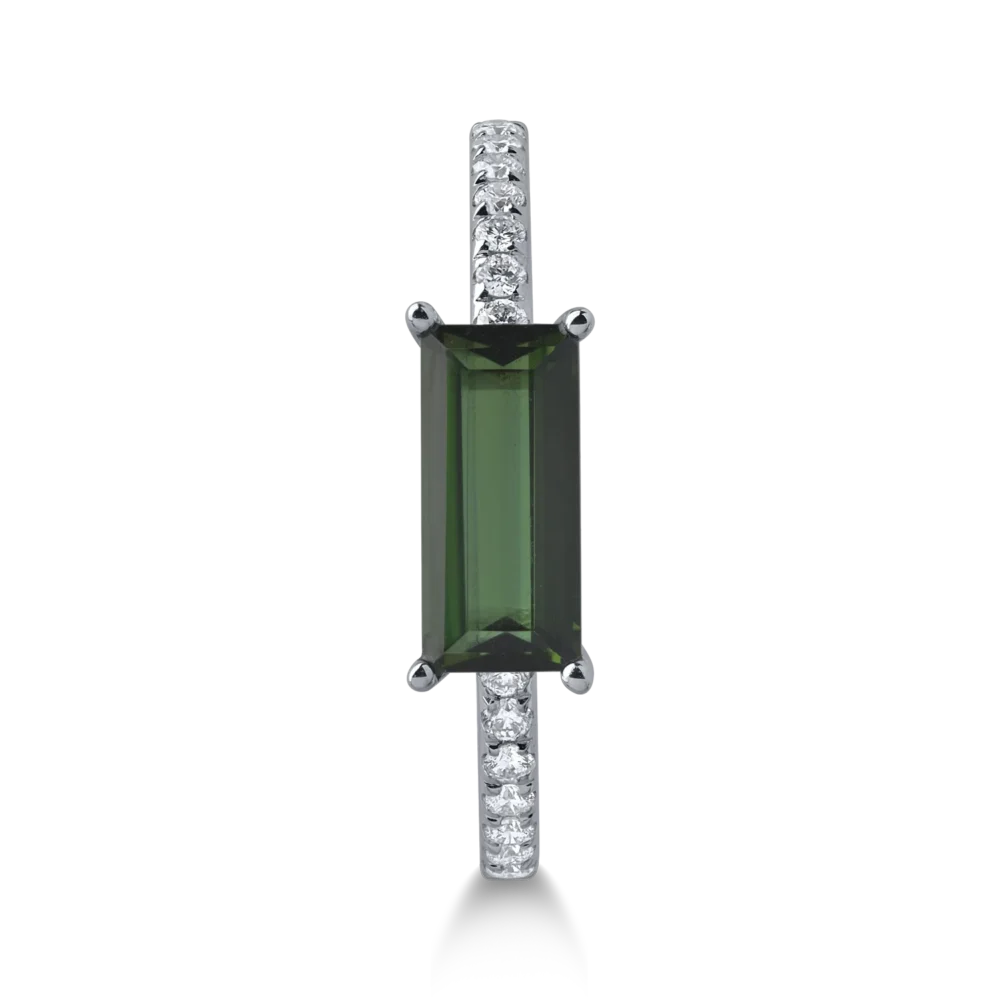 Inel din aur alb cu turmalina verde emerald de 1.7ct si diamante de 0.08ct - imagine 3