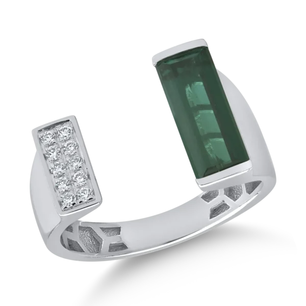Inel din aur alb cu turmalina verde emerald de 1.7ct si diamante de 0.08ct