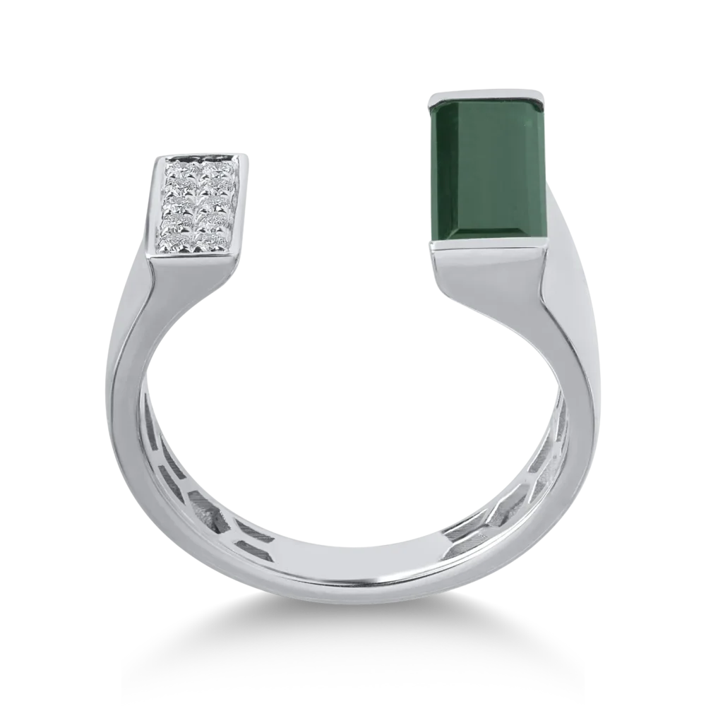 Inel din aur alb cu turmalina verde emerald de 1.7ct si diamante de 0.08ct - imagine 2