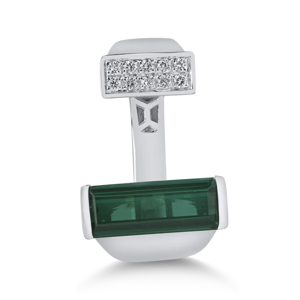 Inel din aur alb cu turmalina verde emerald de 1.7ct si diamante de 0.08ct - imagine 3