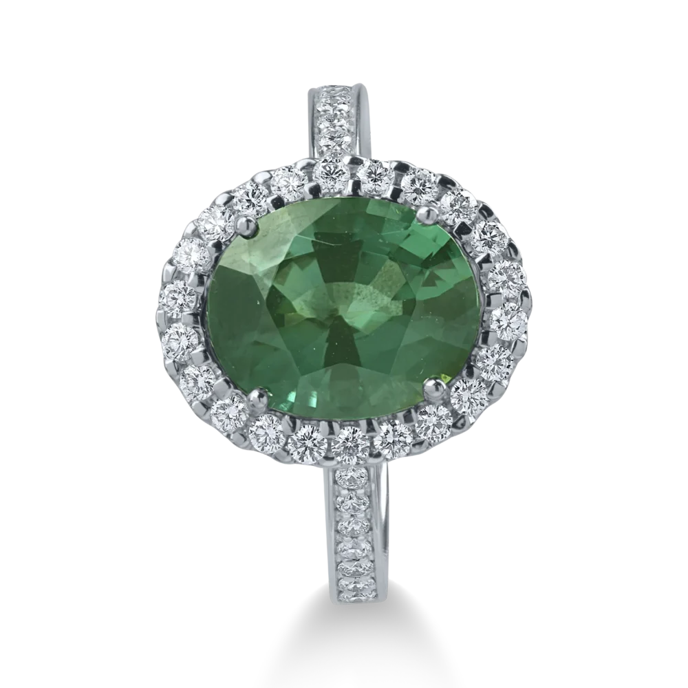 Inel din aur alb cu turmalina verde ovala de 3.1ct si diamante de 0.4ct - imagine 2
