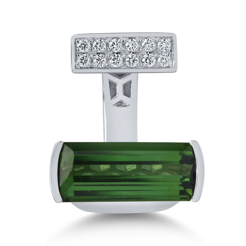 Inel din aur alb cu turmalina verde emerald de 4ct si diamante de 0.1ct - imagine 3
