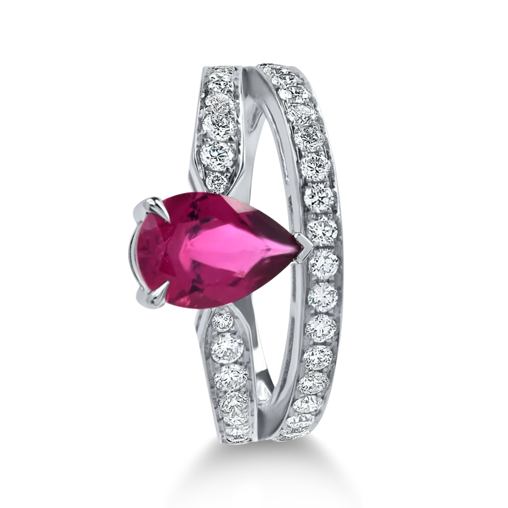 Inel din aur alb cu un rubelit pear si diamante de 1.8ct - imagine 2