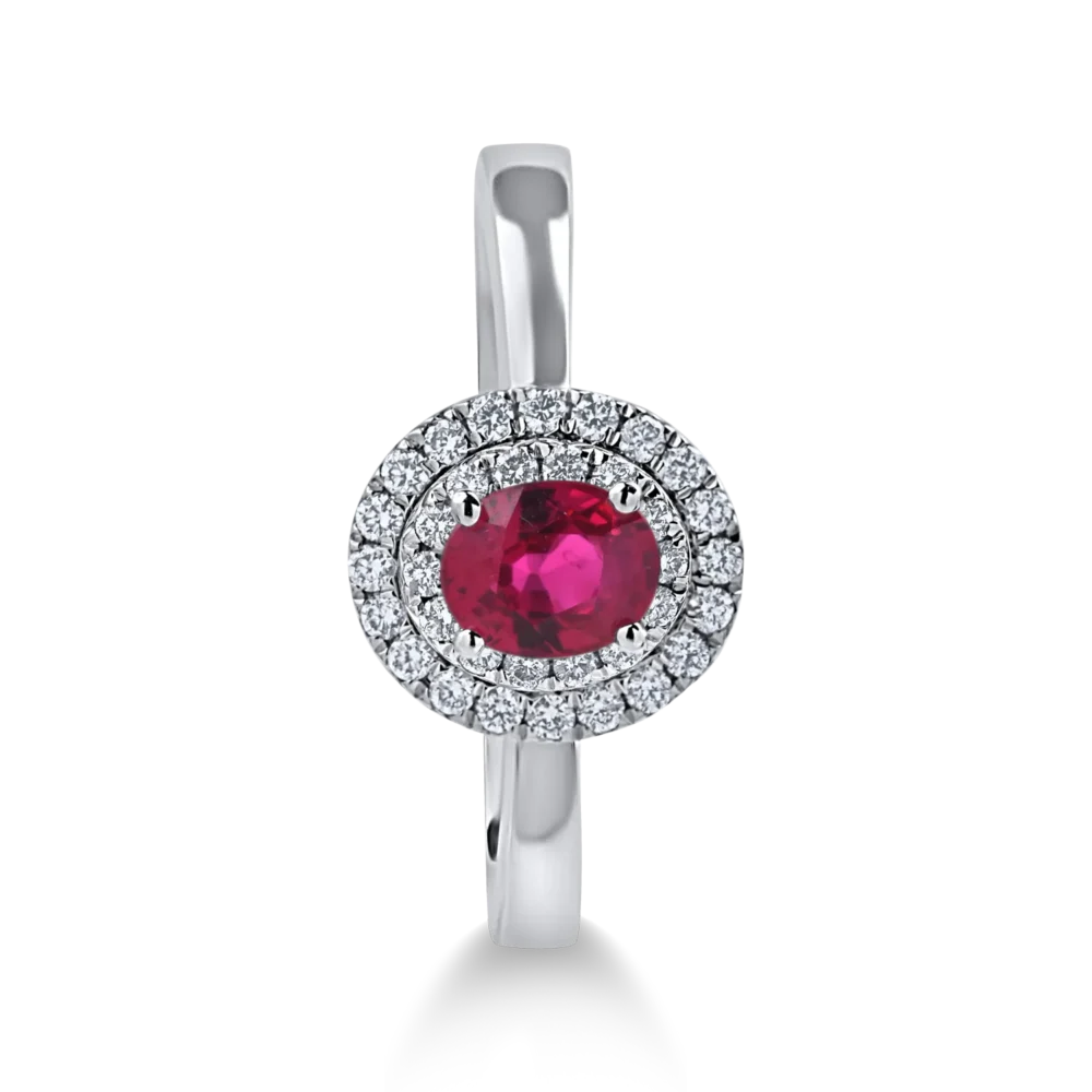 Inel din aur alb cu un rubin oval si diamante de 0.7ct - imagine 2