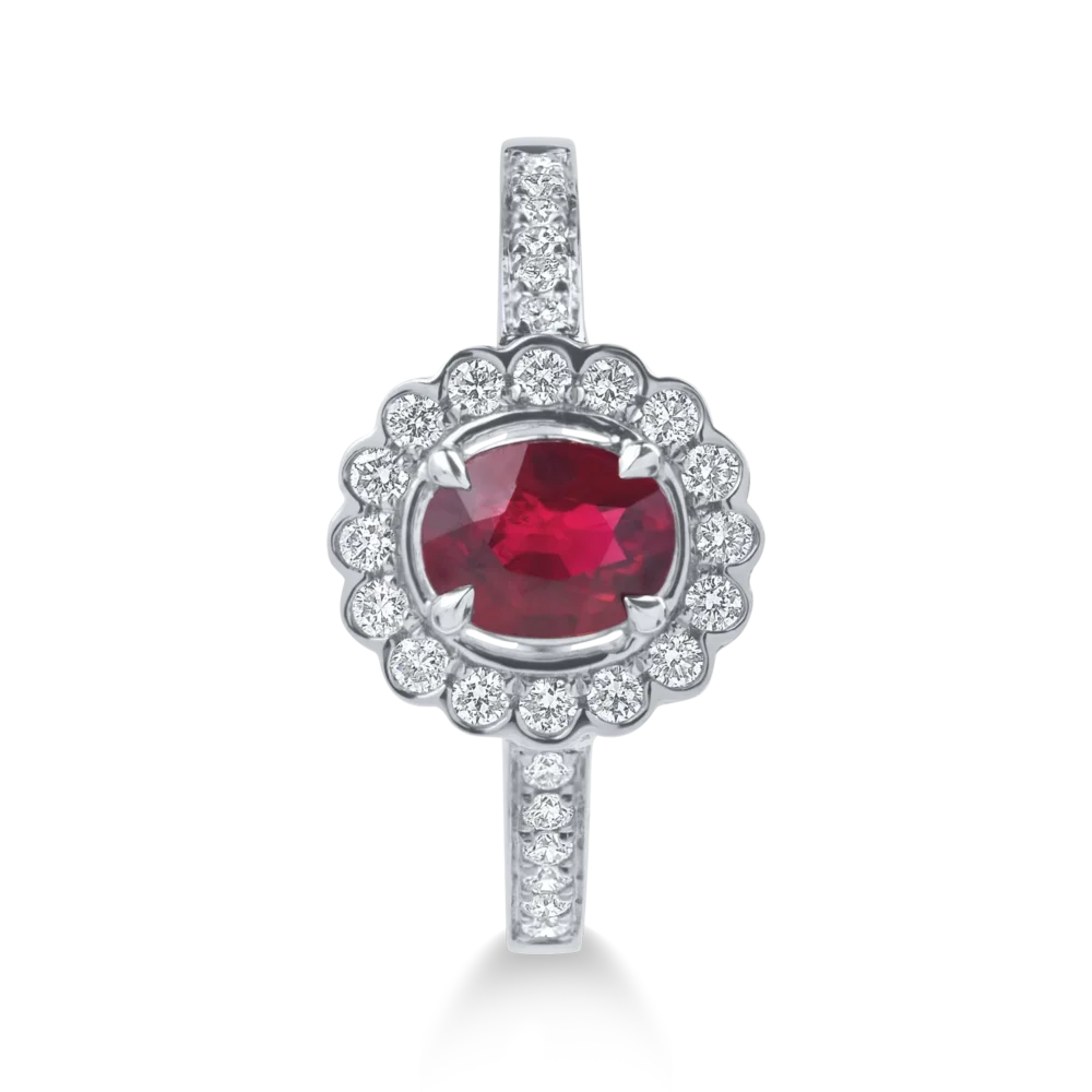 Inel din aur alb cu un rubin oval si diamante de 1ct - imagine 2