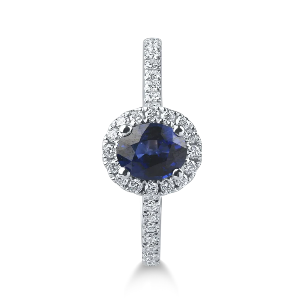 Inel din aur alb cu un safir oval de 0.8ct si diamante de 0.2ct - imagine 2