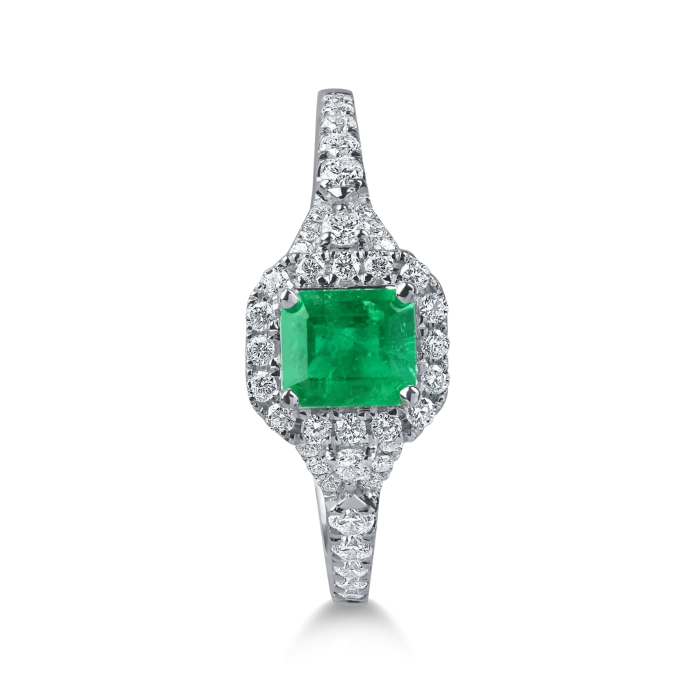 Inel din aur alb cu un smarald rectangular de 0.4ct si diamante pave de 0.3ct - imagine 2