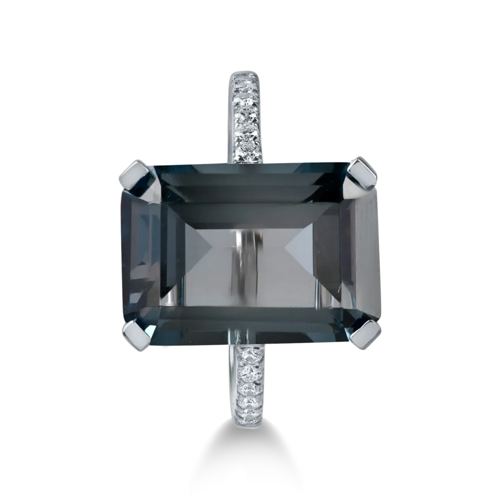 Inel din aur alb cu un topaz London blue octogonal de 7.9ct si diamante de 0.1ct - imagine 2