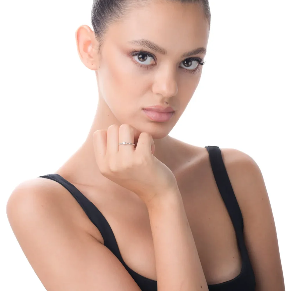 Inel din aur alb cu zirconia solitaire - imagine 3