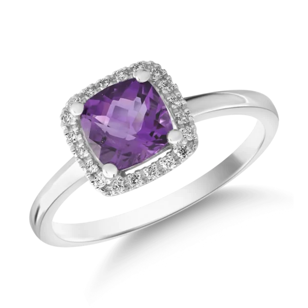 Inel din aur alb cu ametist de 0.839ct si diamante de 0.057ct