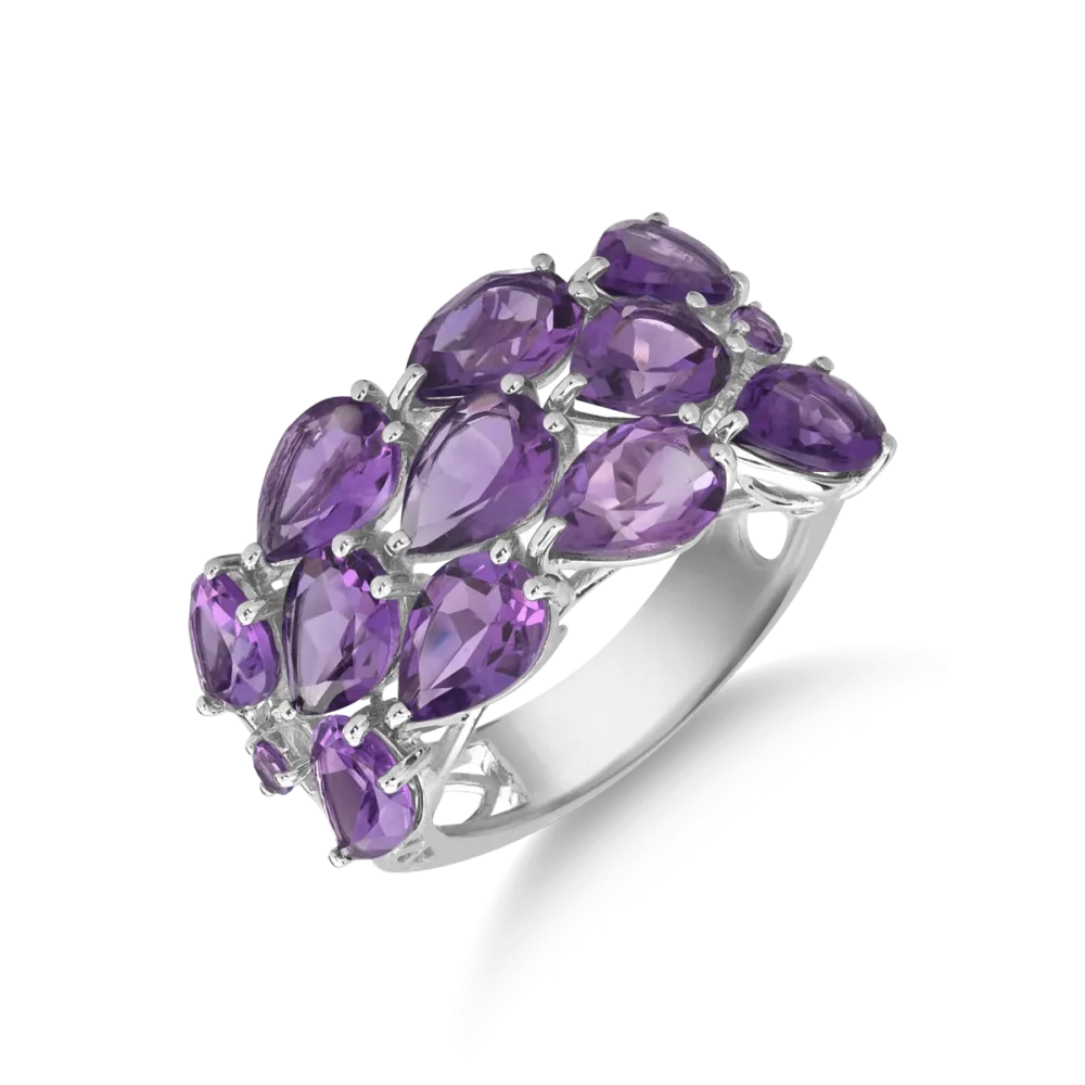 Inel din aur alb cu ametiste pear si rotunde de 7.5ct