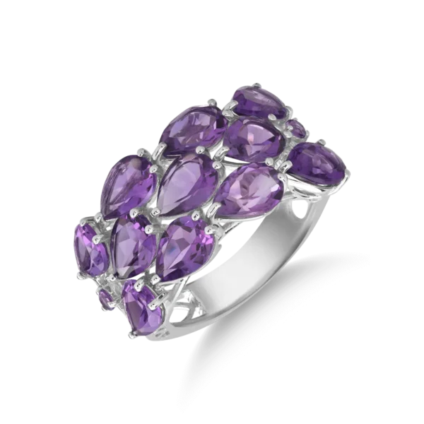 Inel din aur alb cu ametiste pear si rotunde de 7.5ct