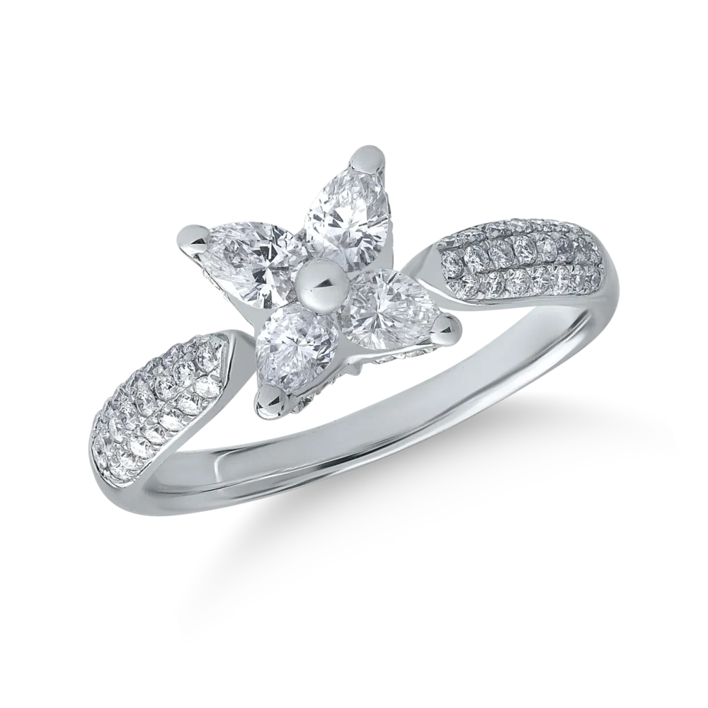 Inel din aur alb cu diamante marquise si rotunde de 0.89ct