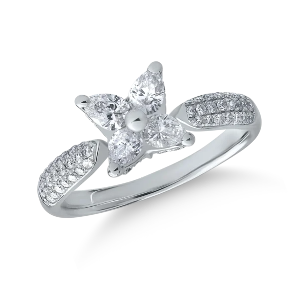 Inel din aur alb cu diamante marquise si rotunde de 0.89ct