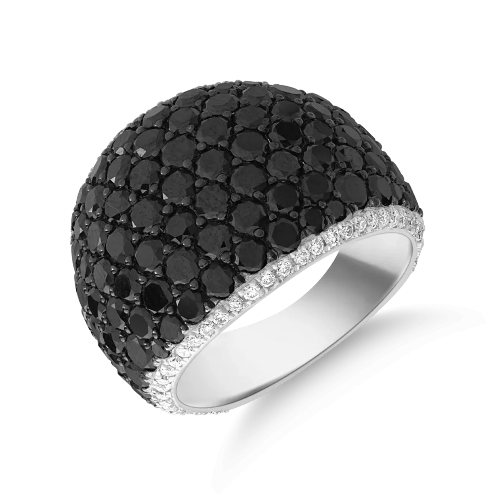 Inel din aur alb cu diamante negre de 4.2 si diamante transparente de 0.34ct