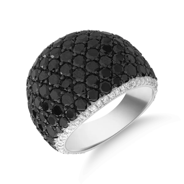 Inel din aur alb cu diamante negre de 4.2 si diamante transparente de 0.34ct