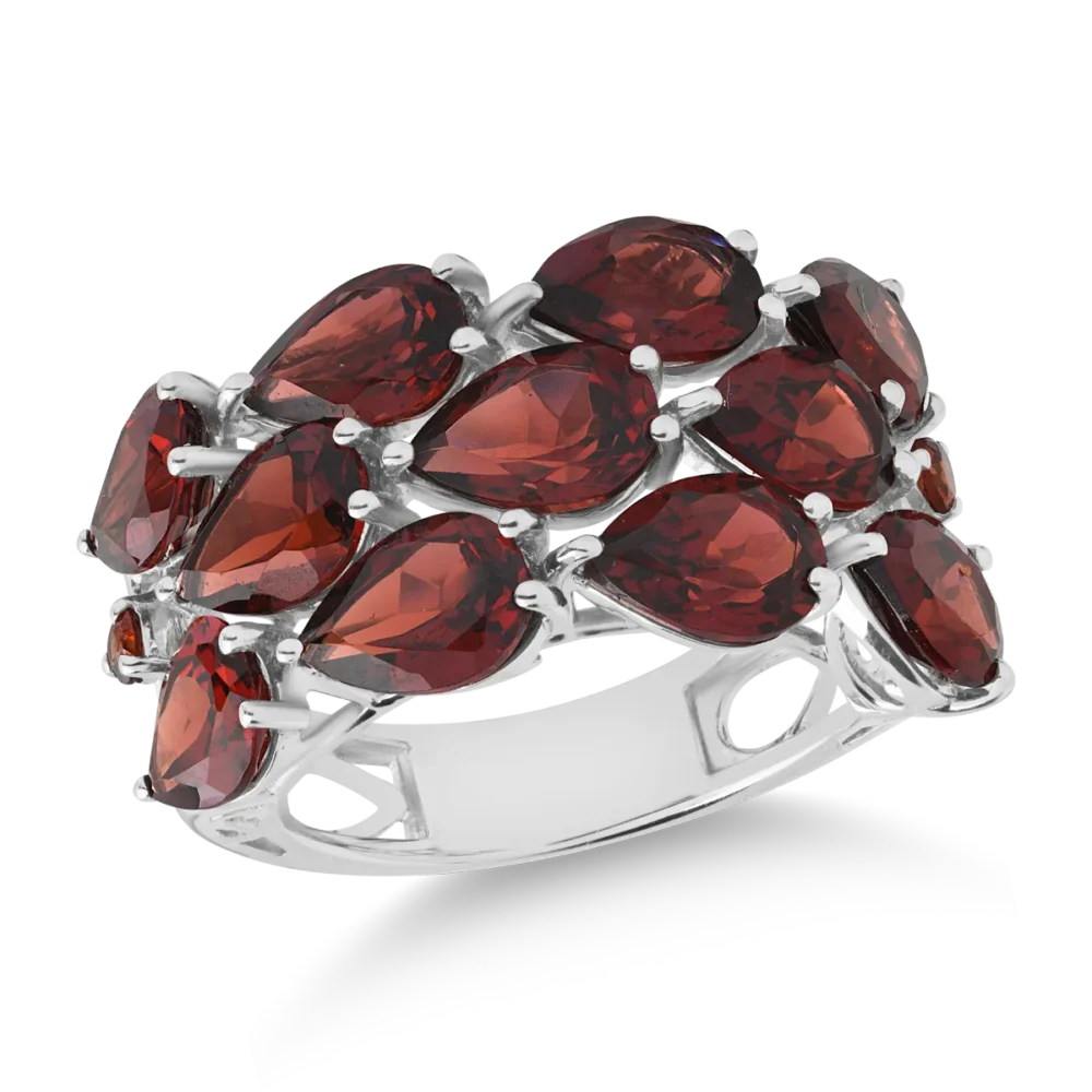 Inel din aur alb cu granate pear si rotunde de 9.1ct