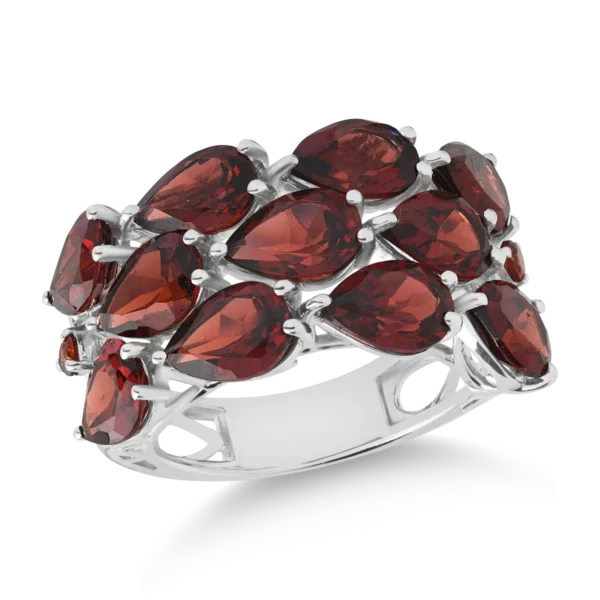 Inel din aur alb cu granate pear si rotunde de 9.1ct