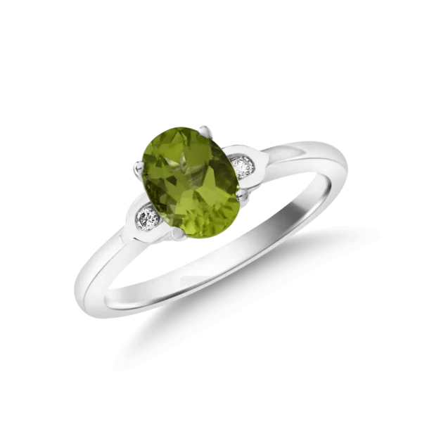 Inel din aur alb cu peridot oval de 1.4ct si diamante de 0.04ct