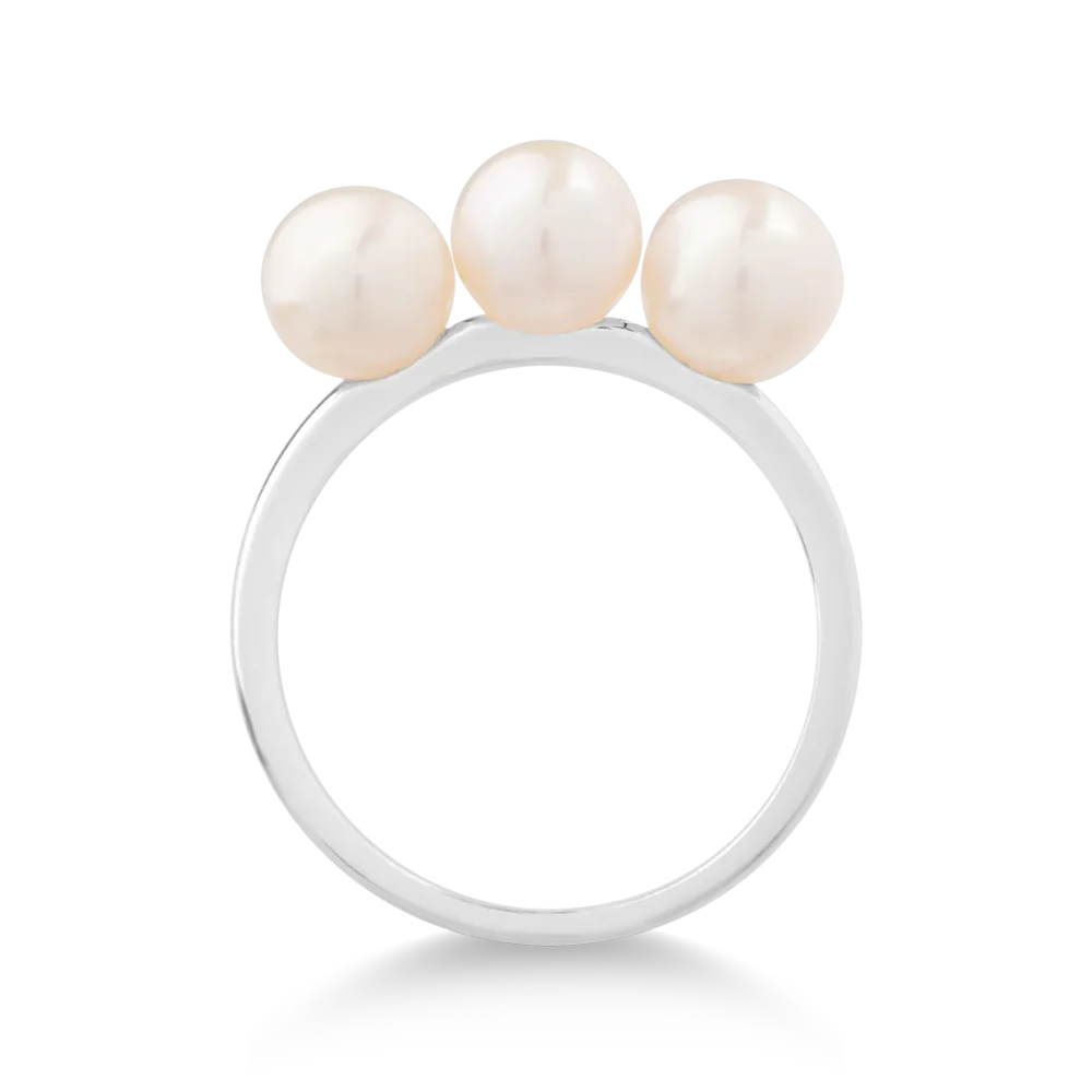 Inel din aur alb cu perle de cultura de 3ct - imagine 2